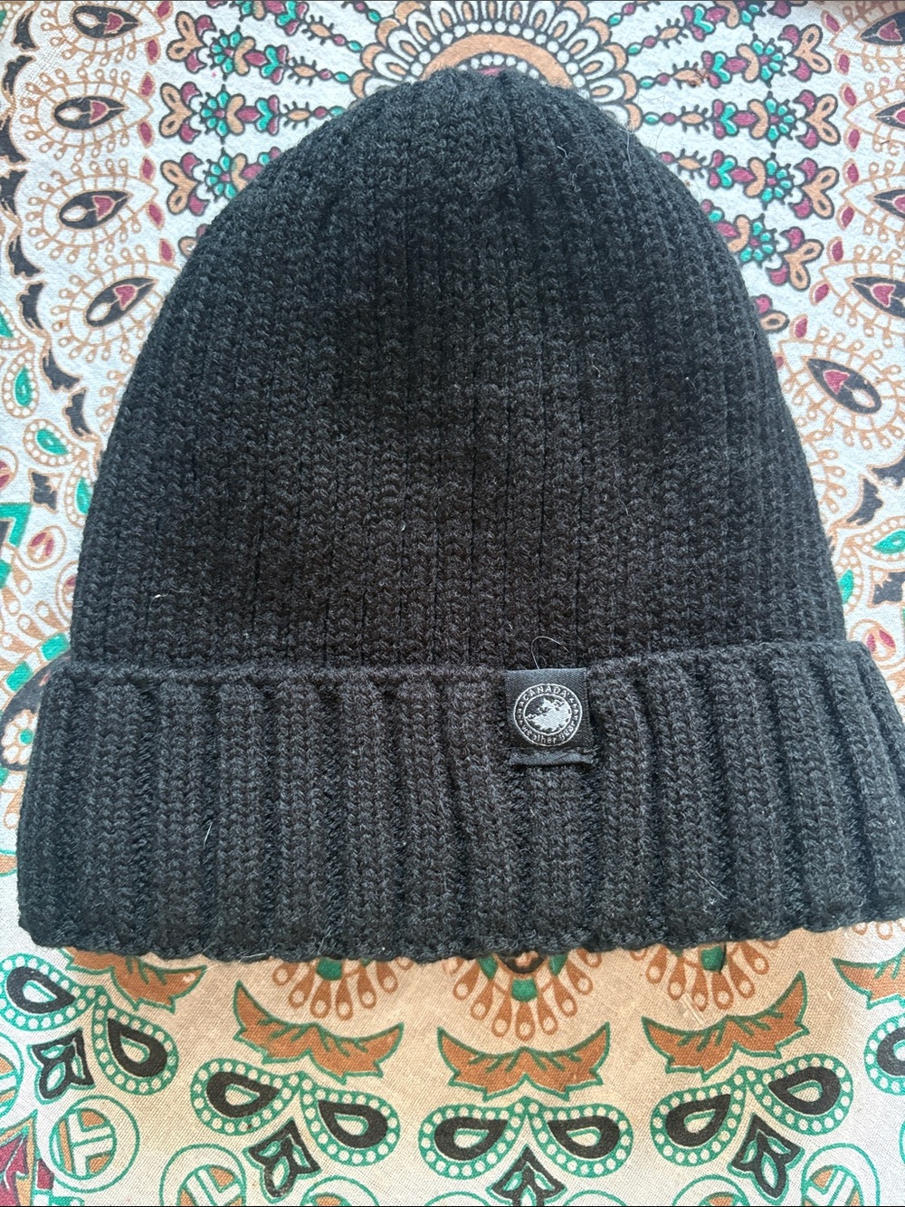 Canada Weather Gear Black Ribbed Knit Beanie soft faux fur lining